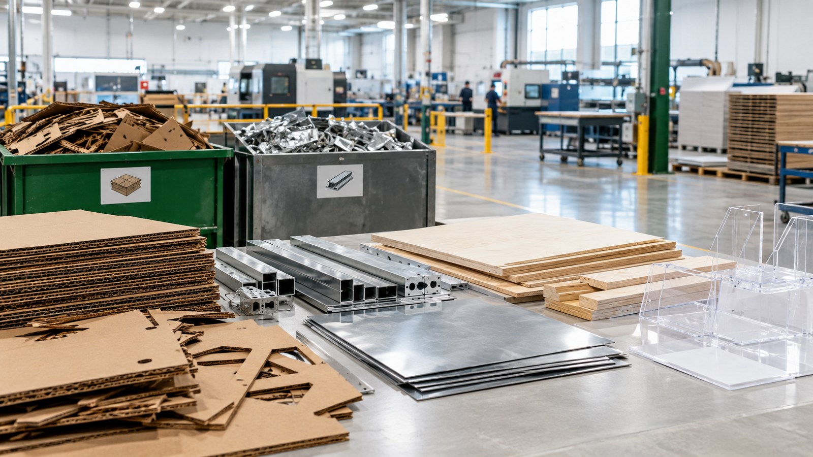 Sorted corrugate and metal staged for recovery on the Hardeeville production floor